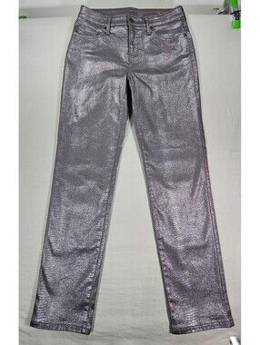 Chico’s Women’s Size 4R Silver Metallic Straight Leg Stretch Jeans Pants